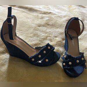 Ashley Stewart’s wedge jean sandals